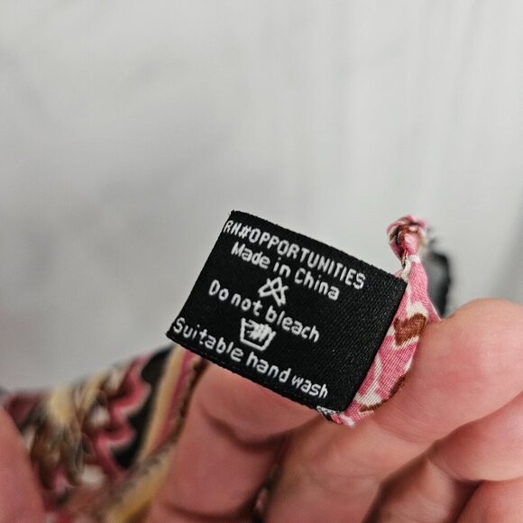 Mirabeau Pink Black Floral Paisley Blouse Peasant Boho Gypsy Festival Sheer L - Picture 11 of 12